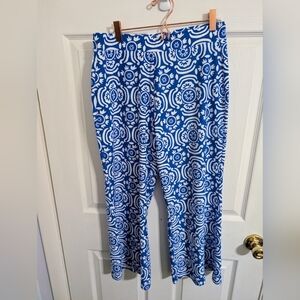 Jude Connally Pants Womens Size Small Blue White Pull On Elastic Waist Floral